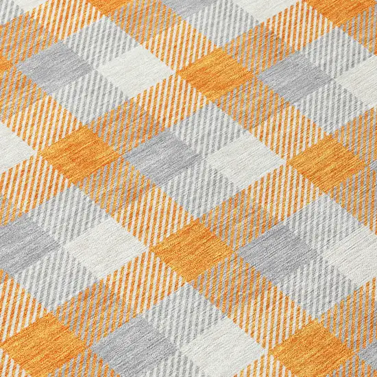 Orange Gray And Beige Plaid Washable Indoor Outdoor Area Rug Photo 5