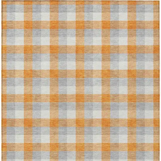 Orange Gray And Beige Plaid Washable Indoor Outdoor Area Rug Photo 6