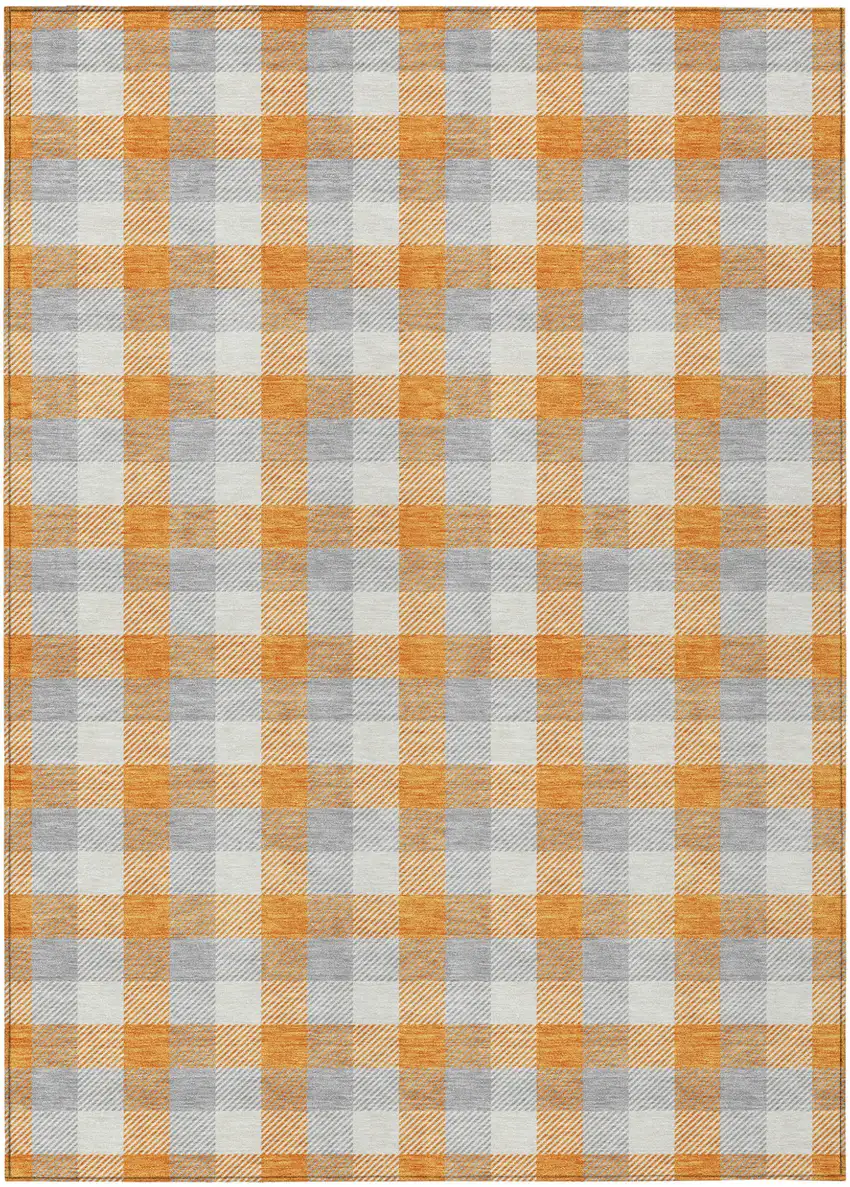 Orange Gray And Beige Plaid Washable Indoor Outdoor Area Rug Photo 2