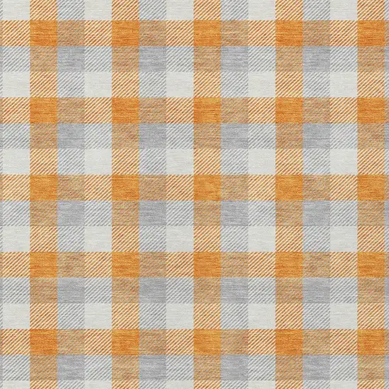 Orange Gray And Beige Plaid Washable Indoor Outdoor Area Rug Photo 4