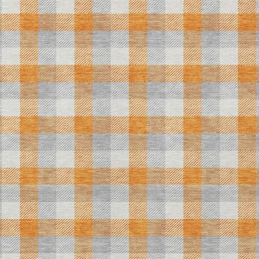 Orange Gray And Beige Plaid Washable Indoor Outdoor Area Rug Photo 4