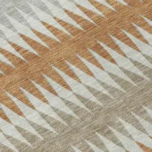 Photo of Orange Gray And Beige Striped Washable Indoor Outdoor Area Rug