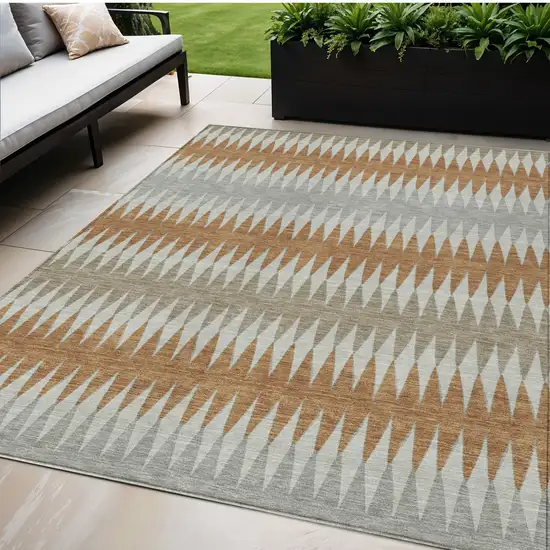 Orange Gray And Beige Striped Washable Indoor Outdoor Area Rug Photo 1