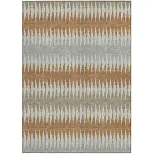 Photo of Orange Gray And Beige Striped Washable Indoor Outdoor Area Rug