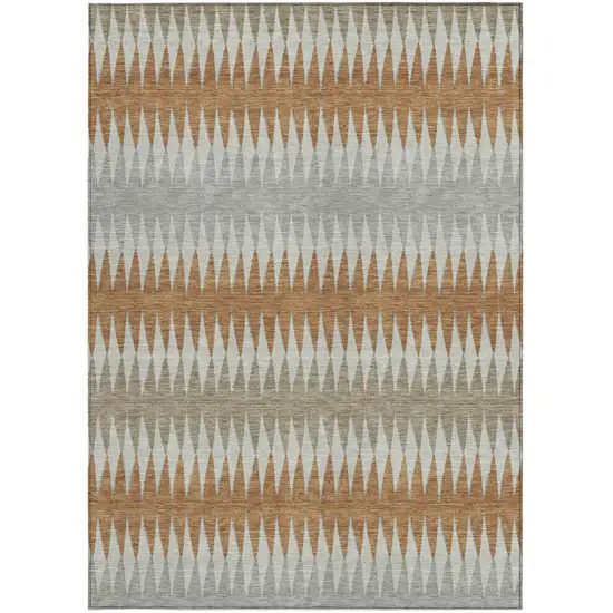 Orange Gray And Beige Striped Washable Indoor Outdoor Area Rug Photo 8