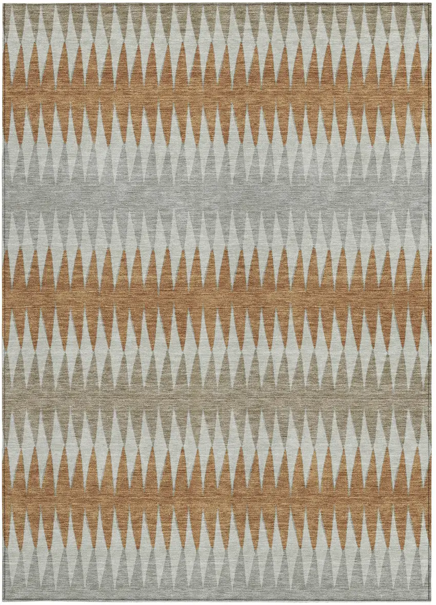 Orange Gray And Beige Striped Washable Indoor Outdoor Area Rug Photo 8