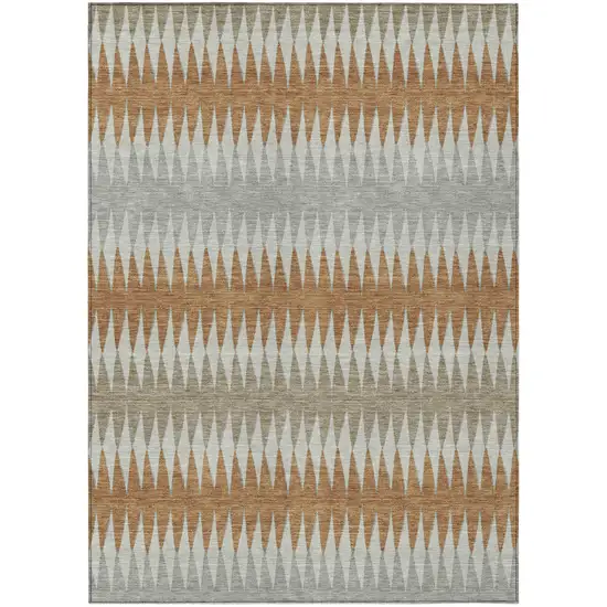 Orange Gray And Beige Striped Washable Indoor Outdoor Area Rug Photo 2