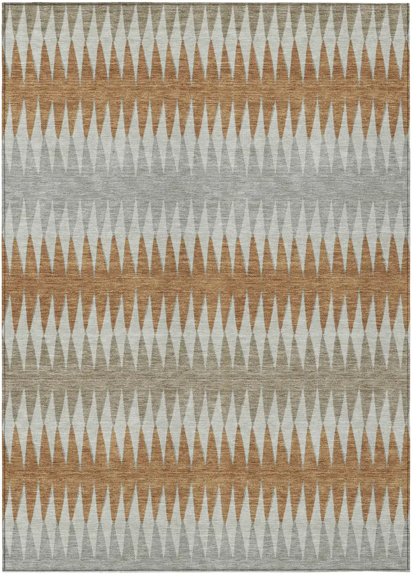 Orange Gray And Beige Striped Washable Indoor Outdoor Area Rug Photo 2