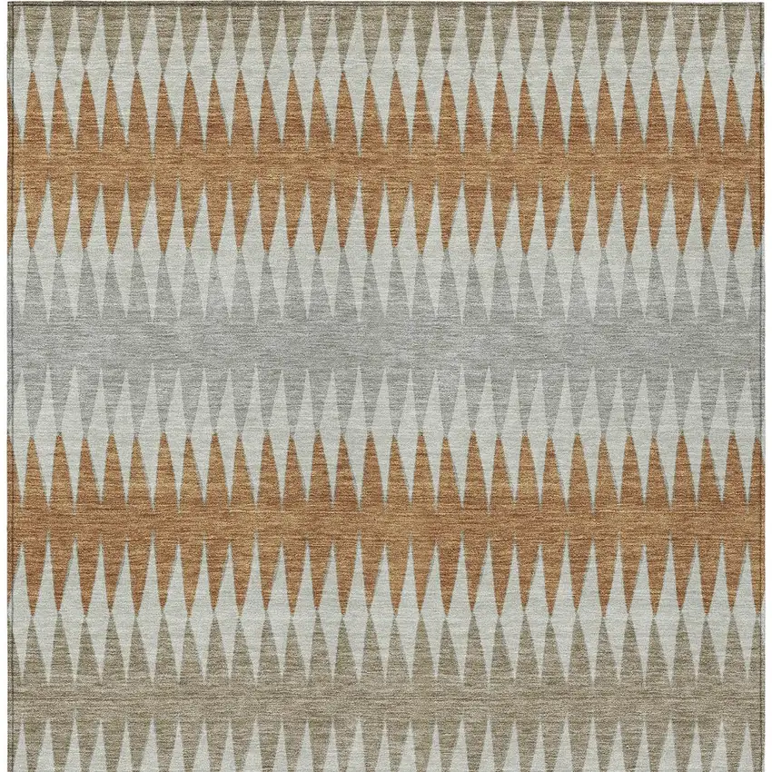 Orange Gray And Beige Striped Washable Indoor Outdoor Area Rug Photo 8