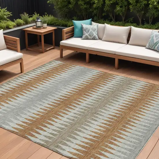 Orange Gray And Beige Striped Washable Indoor Outdoor Area Rug Photo 1