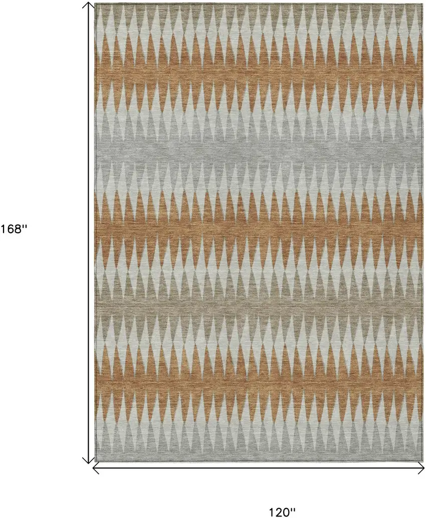 Orange Gray And Beige Striped Washable Indoor Outdoor Area Rug Photo 3