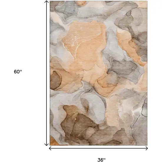 Orange Gray And Ivory Abstract Washable Area Rug With UV Protection Photo 3