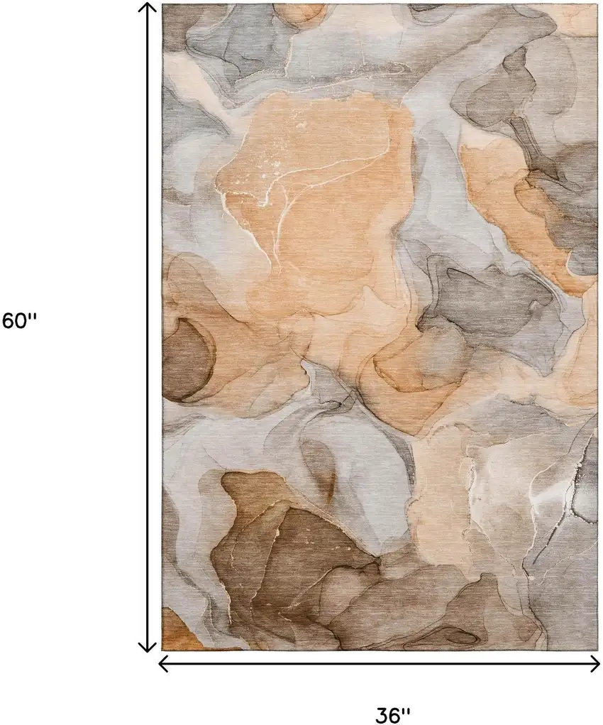 Orange Gray And Ivory Abstract Washable Area Rug With UV Protection Photo 3