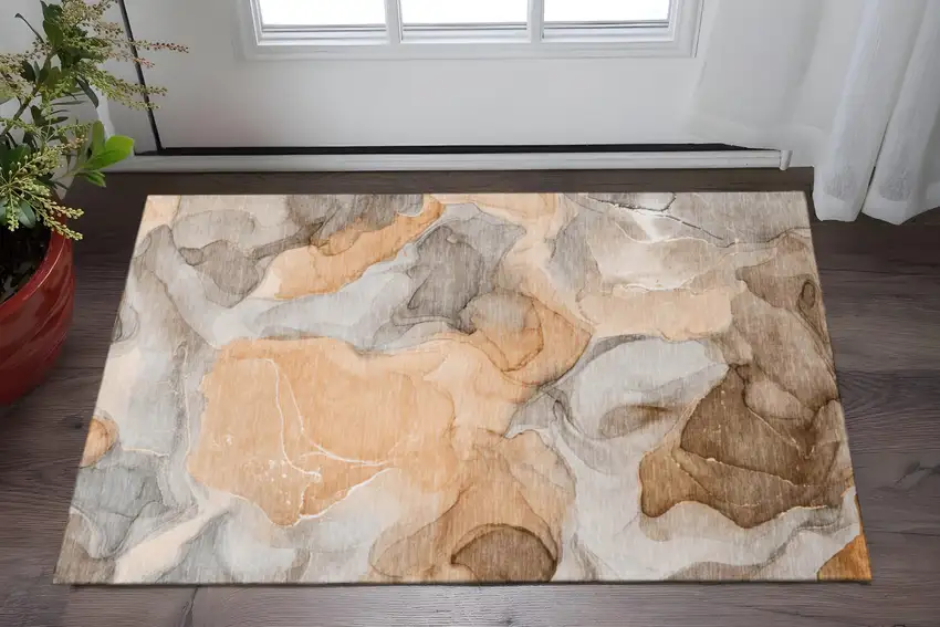 Orange Gray And Ivory Abstract Washable Area Rug With UV Protection Photo 2