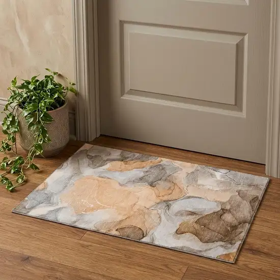 Orange Gray And Ivory Abstract Washable Area Rug With UV Protection Photo 1