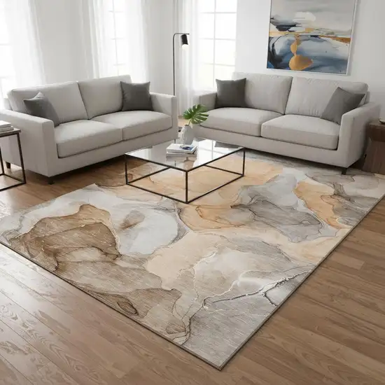 Orange Gray And Ivory Abstract Washable Area Rug With UV Protection Photo 2