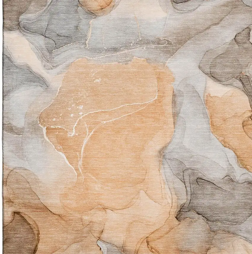 Orange Gray And Ivory Abstract Washable Area Rug With UV Protection Photo 3