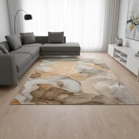 Orange Gray And Ivory Abstract Washable Area Rug With UV Protection Photo 1