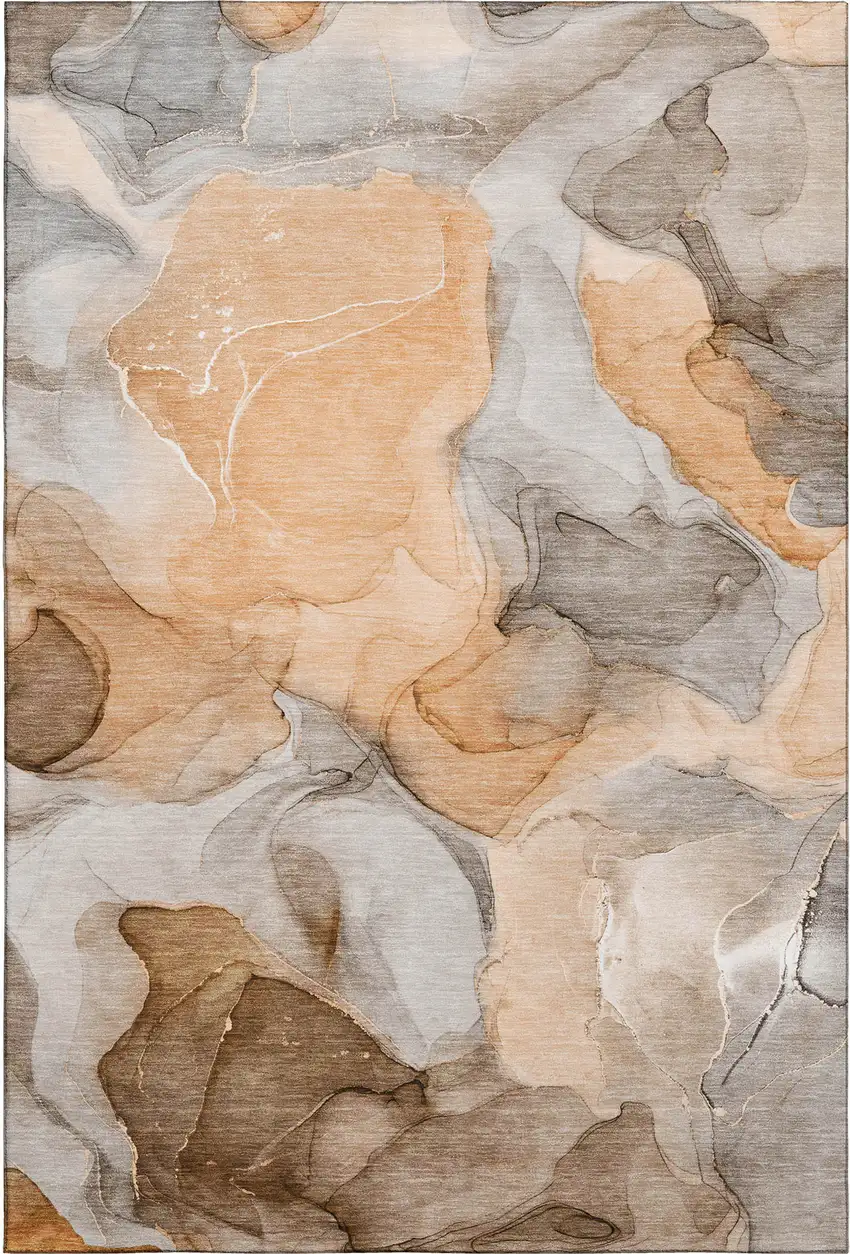 Orange Gray And Ivory Abstract Washable Area Rug With UV Protection Photo 1