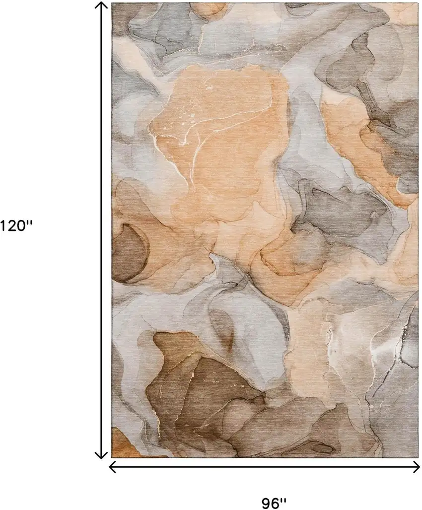 Orange Gray And Ivory Abstract Washable Area Rug With UV Protection Photo 6