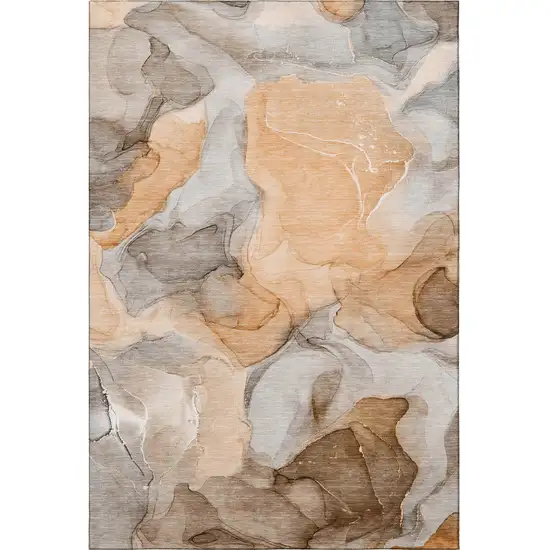 Orange Gray And Ivory Abstract Washable Area Rug With UV Protection Photo 3