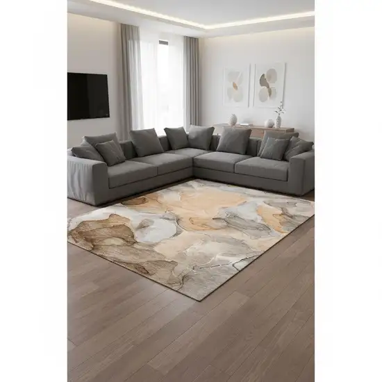 Orange Gray And Ivory Abstract Washable Area Rug With UV Protection Photo 3