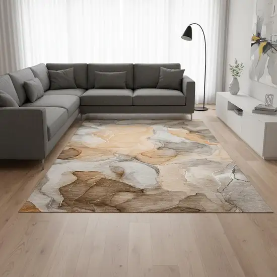 Orange Gray And Ivory Abstract Washable Area Rug With UV Protection Photo 1