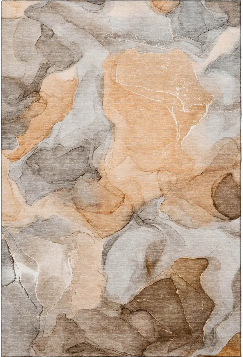 Orange Gray And Ivory Abstract Washable Area Rug With UV Protection Photo 4