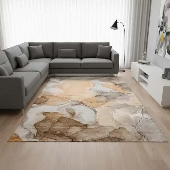 Orange Gray And Ivory Abstract Washable Area Rug With UV Protection Photo 1