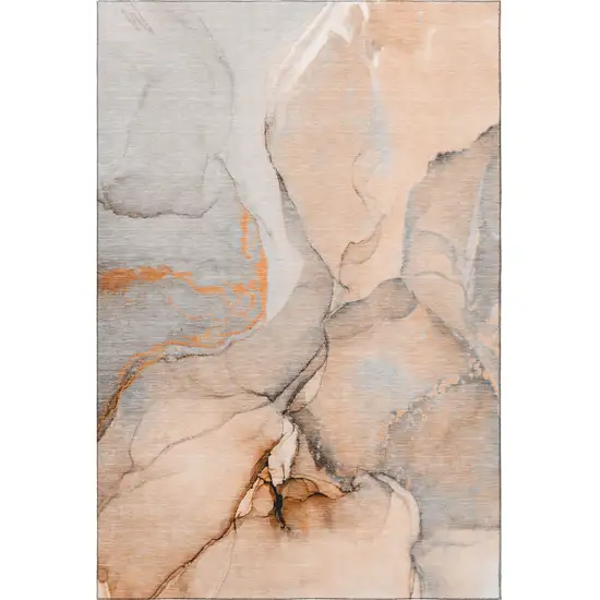 Orange Gray And Ivory Abstract Washable Area Rug With UV Protection Photo 3