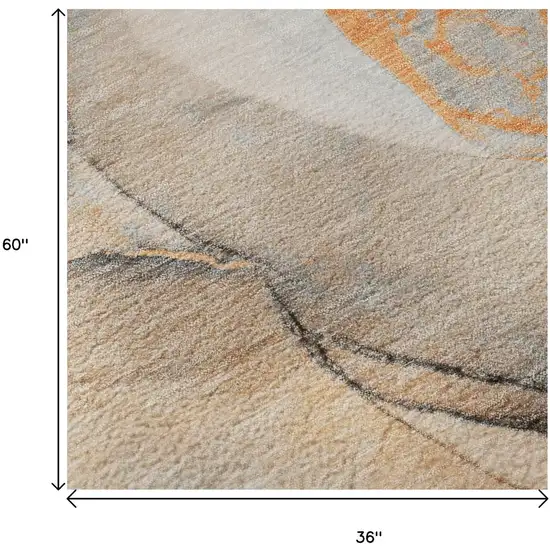 Orange Gray And Ivory Abstract Washable Area Rug With UV Protection Photo 7