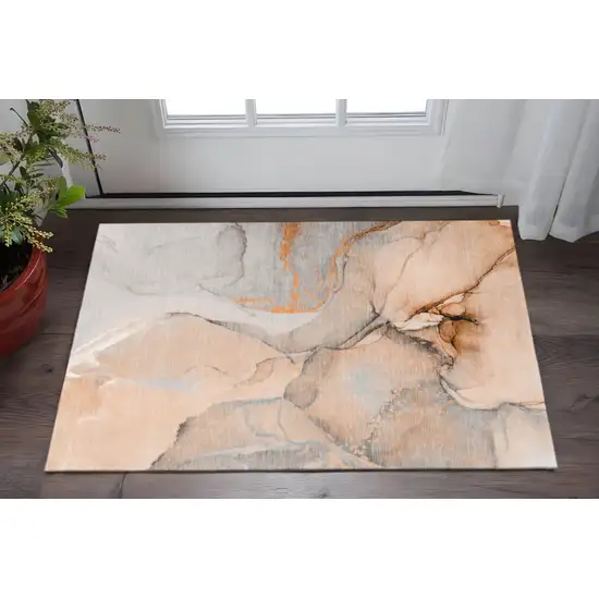 Orange Gray And Ivory Abstract Washable Area Rug With UV Protection Photo 2
