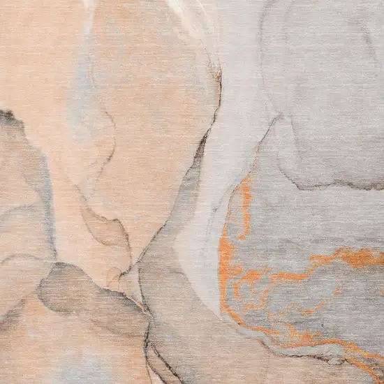 Orange Gray And Ivory Abstract Washable Area Rug With UV Protection Photo 4