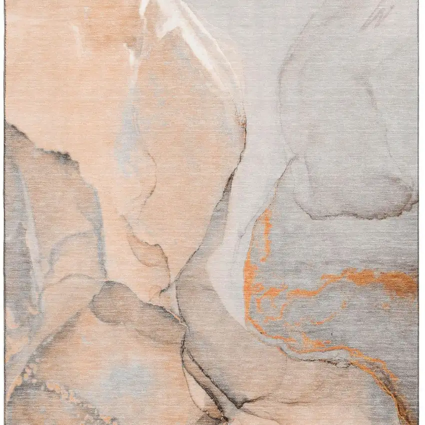 Orange Gray And Ivory Abstract Washable Area Rug With UV Protection Photo 8