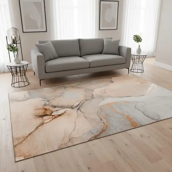 Orange Gray And Ivory Abstract Washable Area Rug With UV Protection Photo 2