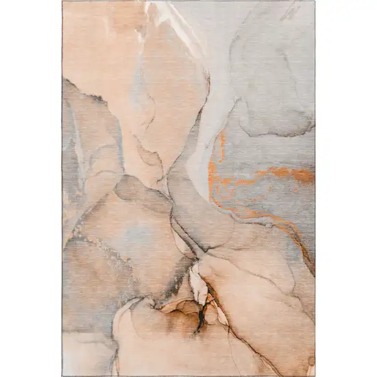 Orange Gray And Ivory Abstract Washable Area Rug With UV Protection Photo 1