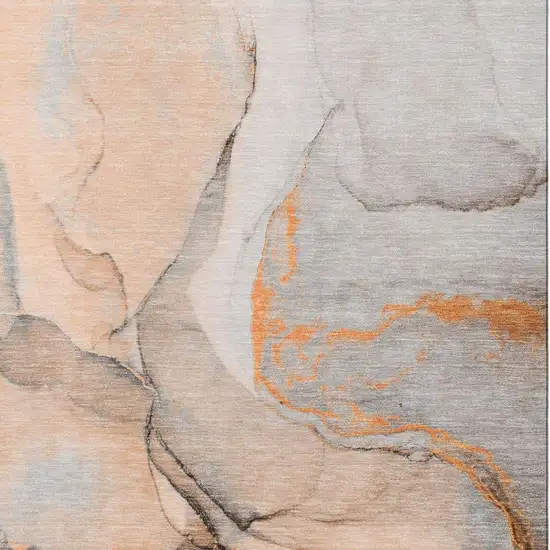 Orange Gray And Ivory Abstract Washable Area Rug With UV Protection Photo 8