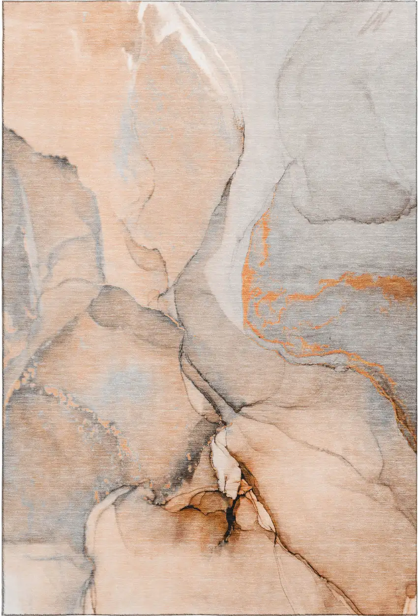 Orange Gray And Ivory Abstract Washable Area Rug With UV Protection Photo 1