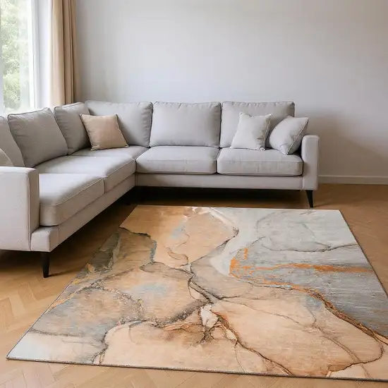 Orange Gray And Ivory Abstract Washable Area Rug With UV Protection Photo 2