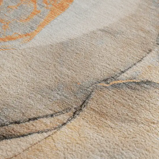 Orange Gray And Ivory Abstract Washable Area Rug With UV Protection Photo 7