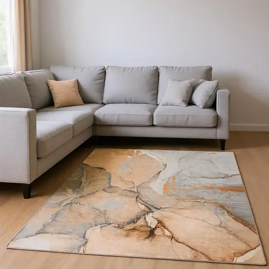 Orange Gray And Ivory Abstract Washable Area Rug With UV Protection Photo 2