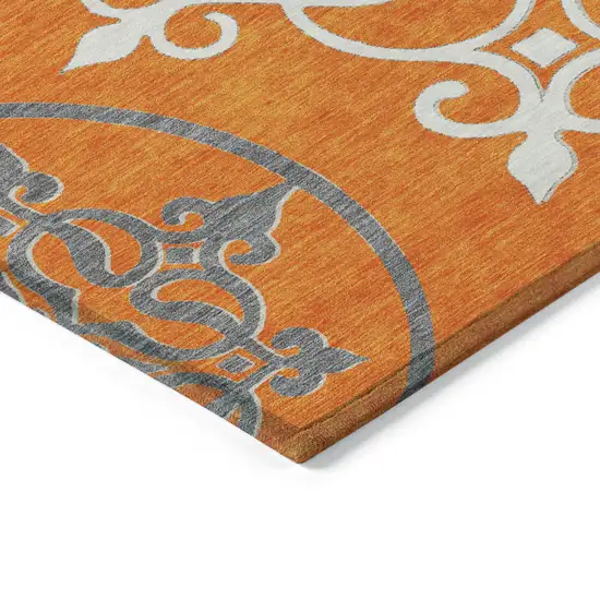 Orange Gray And Ivory Floral Medallion Washable Indoor Outdoor Area Rug Photo 5