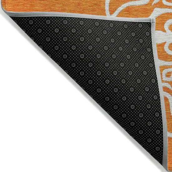 Orange Gray And Ivory Floral Medallion Washable Indoor Outdoor Area Rug Photo 2