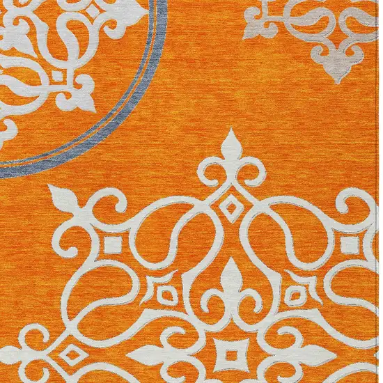 Orange Gray And Ivory Floral Medallion Washable Indoor Outdoor Area Rug Photo 4