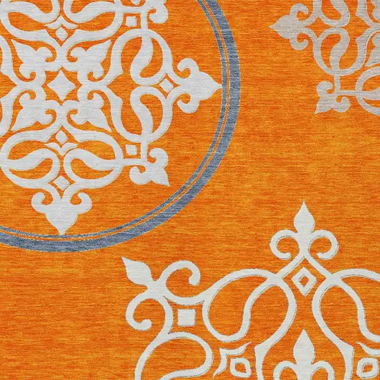 Orange Gray And Ivory Floral Medallion Washable Indoor Outdoor Area Rug Photo 6