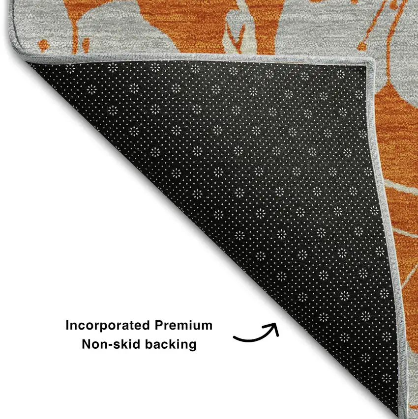 Orange Gray And Ivory Floral Washable Area Rug With UV Protection Photo 6