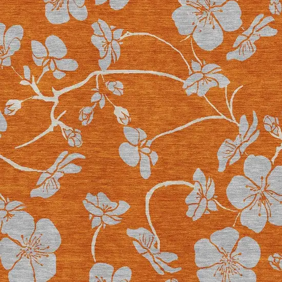 Orange Gray And Ivory Floral Washable Area Rug With UV Protection Photo 2