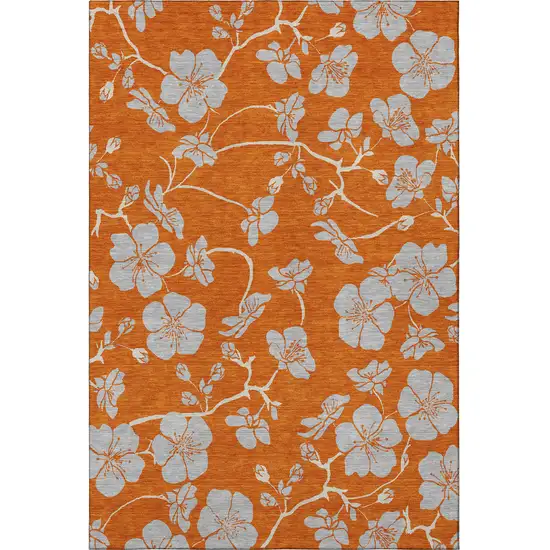 Orange Gray And Ivory Floral Washable Area Rug With UV Protection Photo 3