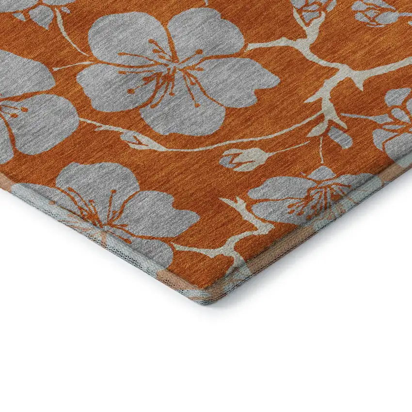Orange Gray And Ivory Floral Washable Area Rug With UV Protection Photo 7