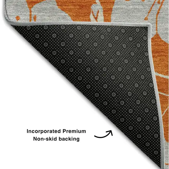 Orange Gray And Ivory Floral Washable Area Rug With UV Protection Photo 6